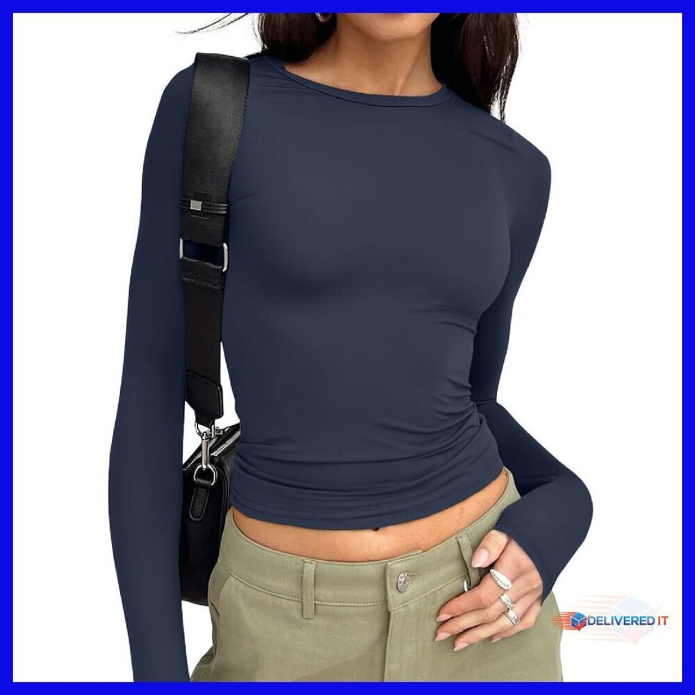 Long Sleeve Crop Top Polyester Spandex Stretch Fitted Y2K Style